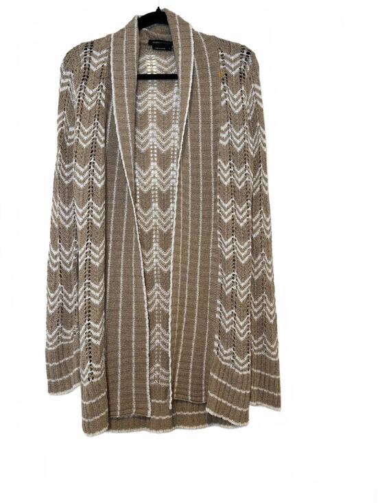 BCBGMaxAzria Sweaters - BCBG maxazria sz S beige striped open front open knit crochet long cardigan#1728